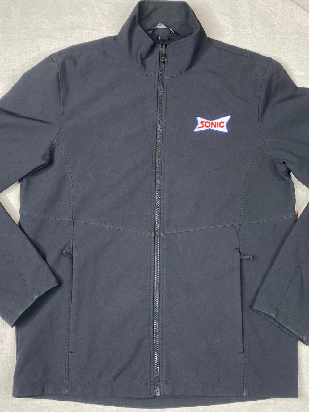 Sonic Drive-In Jacket Mens Small Black Soft Shell Full Zip Work Wear Logo Crew